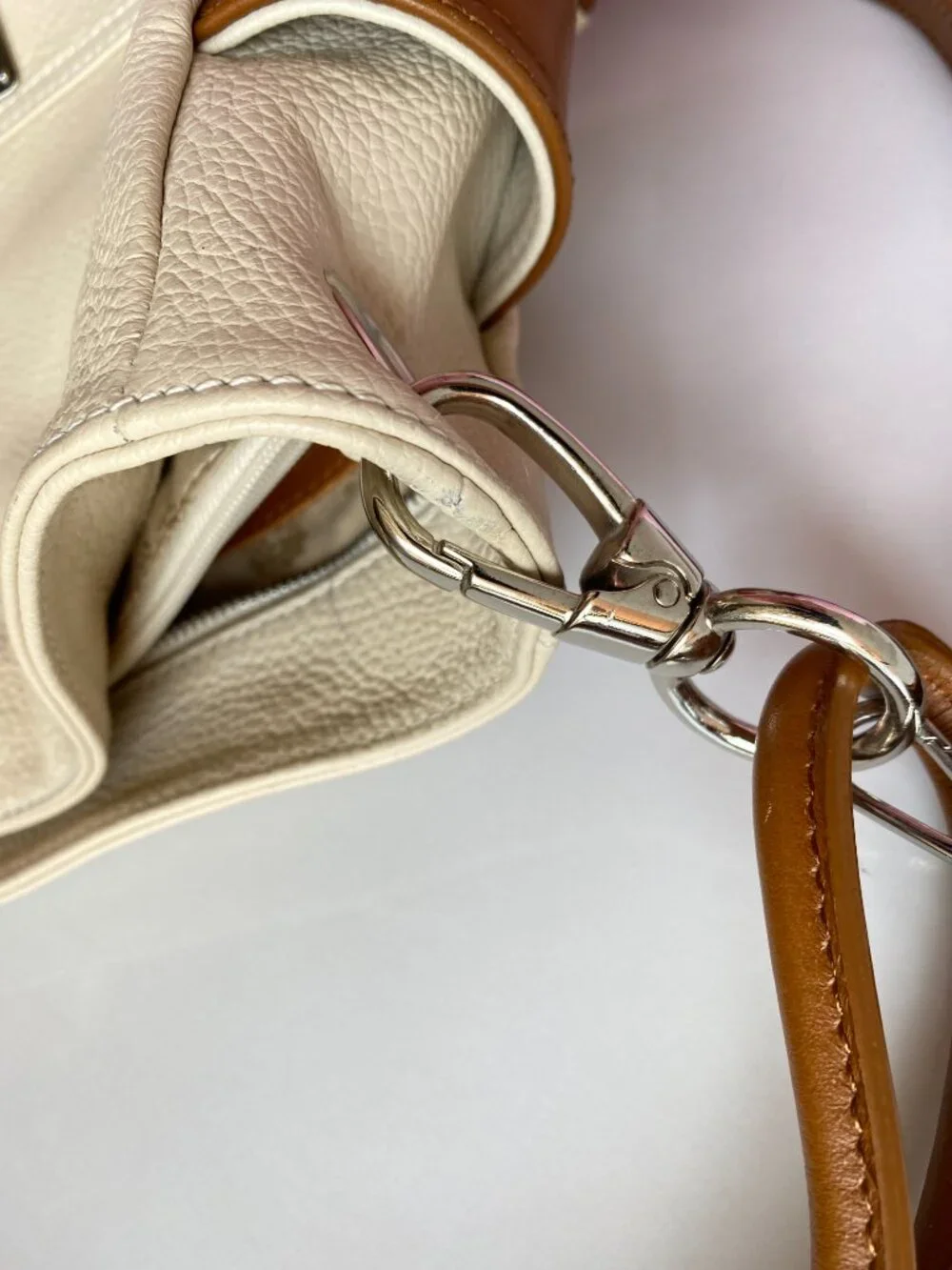 I Medici Firenze Leather Ivory Brown Convertible Hobo Shoulder Bag Made in Italy
